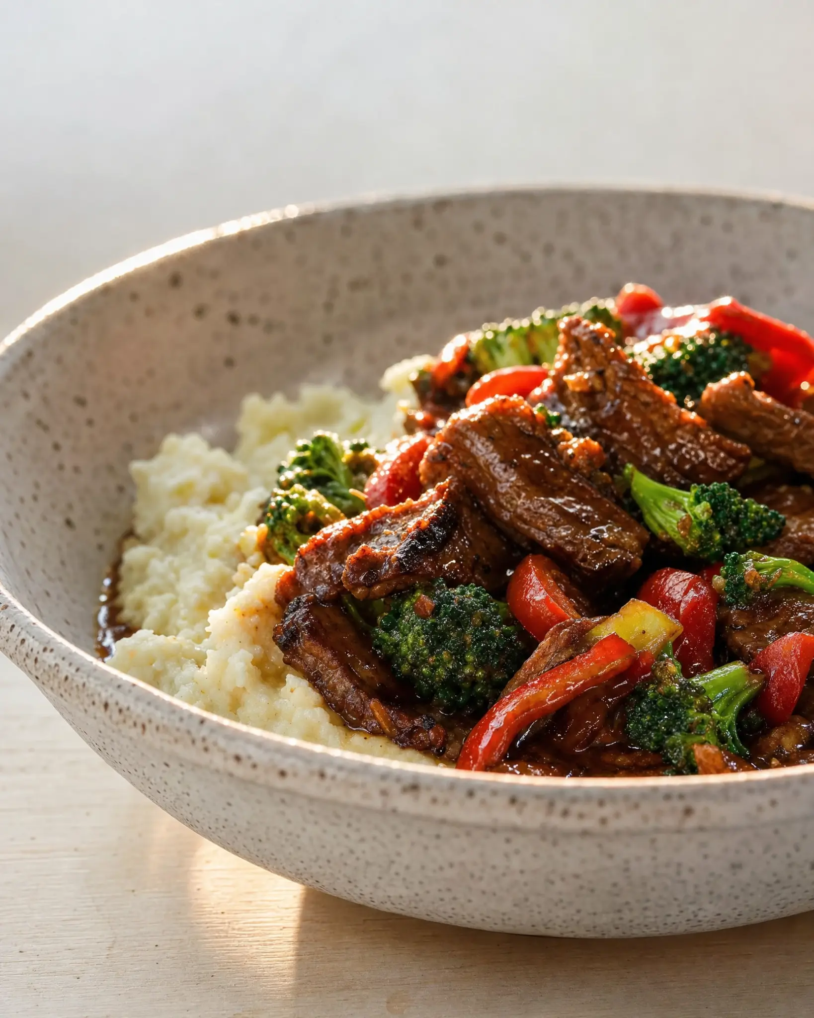 Keto Beef & Broccoli plated dinner